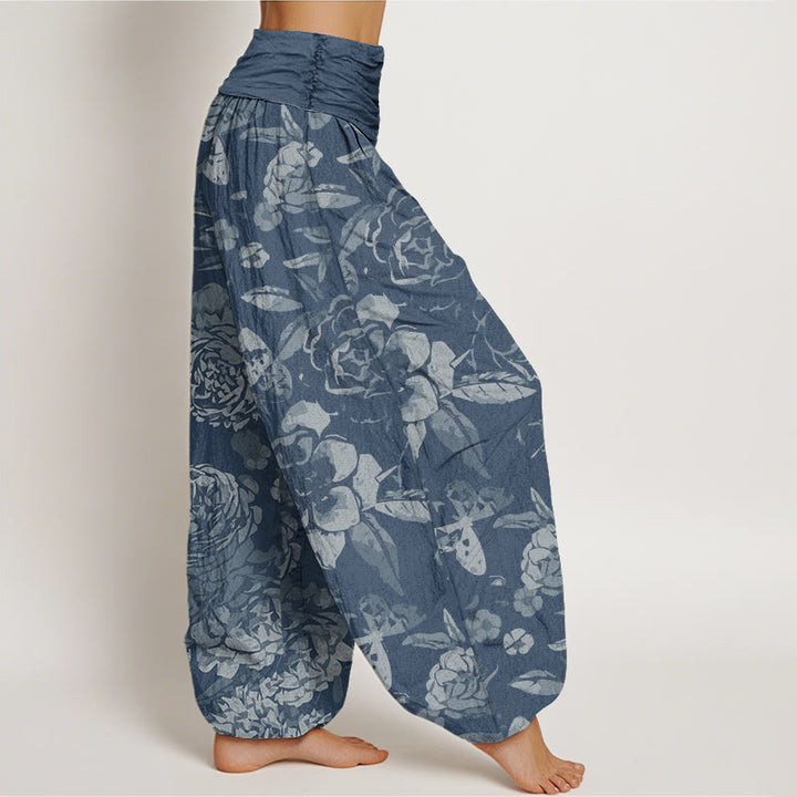 Buddha Stones Casual Peony Flowers Leaves Women's Elastic Waist Harem Pants - image 9