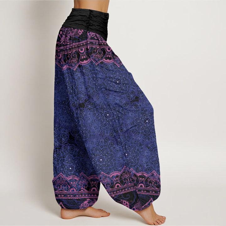 Buddha Stones Elegant Mandala Flowers Design Women's Elastic Waist Harem Pants - image 6