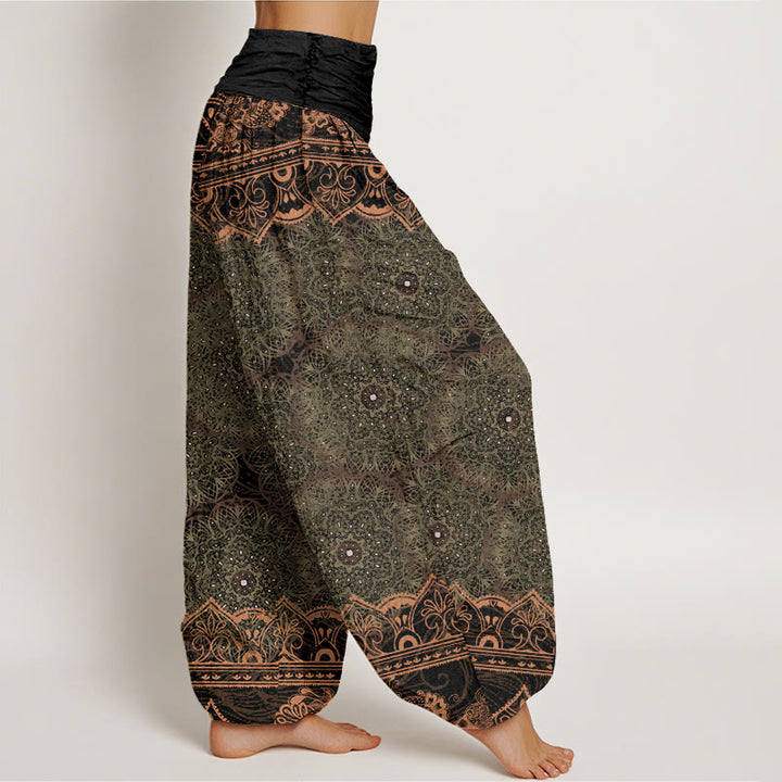 Buddha Stones Elegant Mandala Flowers Design Women's Elastic Waist Harem Pants - image 9