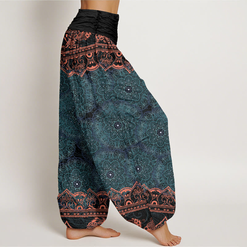 Buddha Stones Cotton Elegant Mandala Flowers Design Women's Elastic Waist Harem Pants - image 1