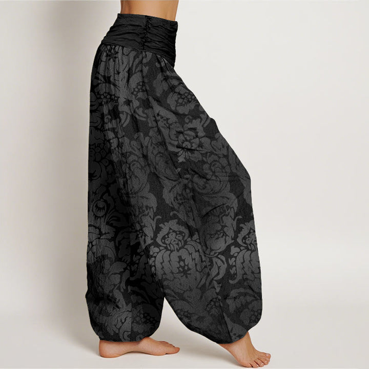 Buddha Stones Cotton Casual Flower Leaves Design Women's Elastic Waist Harem Pants - image 5