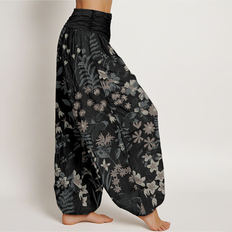 Buddha Stones Cotton Casual Daisy Flowers Leaves Design Women's Elastic Waist Harem Pants - image 5