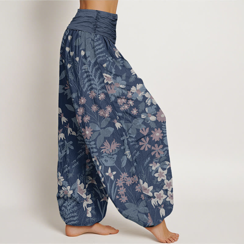 Buddha Stones Casual Daisy Flowers Leaves Design Women's Elastic Waist Harem Pants - image 8