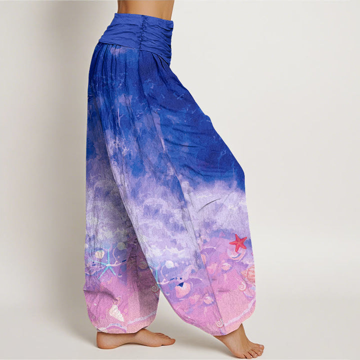 Buddha Stones Vast Ocean Pattern Women's Elastic Waist Harem Pants - image 9
