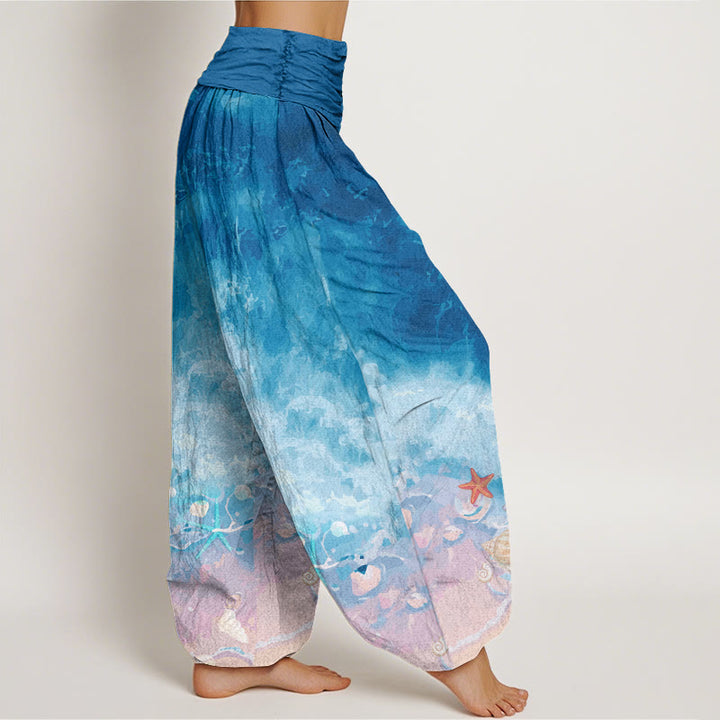 Buddha Stones Vast Ocean Pattern Women's Elastic Waist Harem Pants - image 6