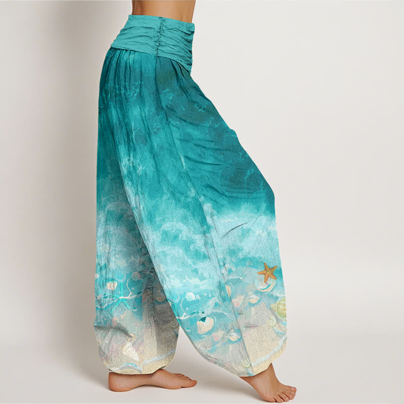 Buddha Stones Vast Ocean Pattern Women's Elastic Waist Harem Pants - image 2