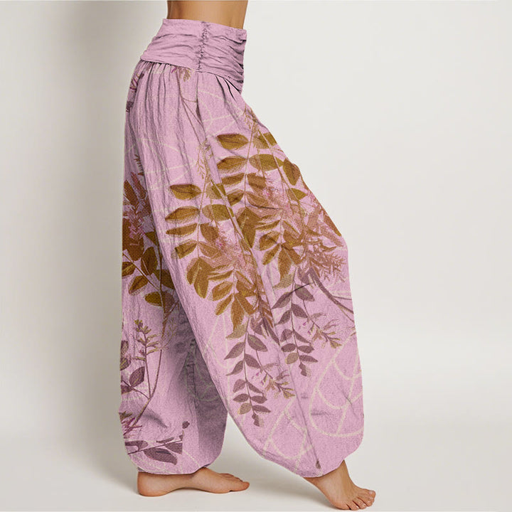 Buddha Stones Green Leaves Branches Women's Elastic Waist Harem Pants - image 6