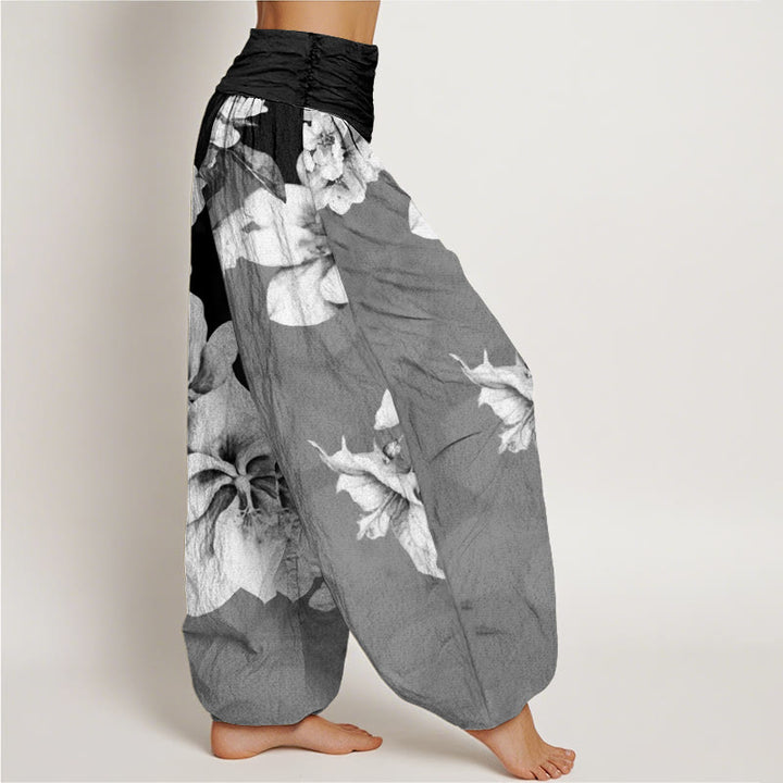 Buddha Stones Cotton Camellia Pattern Women's Elastic Waist Harem Pants - image 9