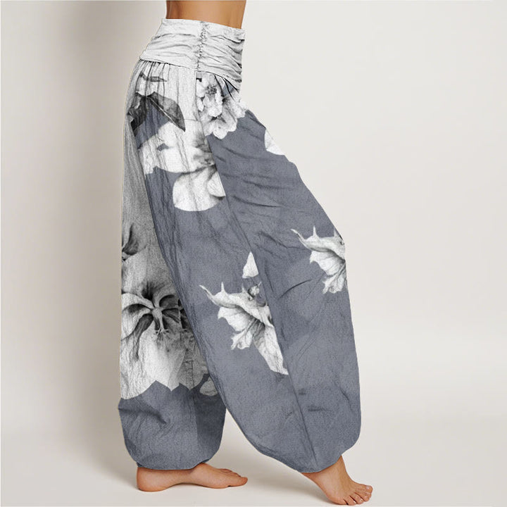 Buddha Stones Camellia Pattern Women's Elastic Waist Harem Pants - image 6