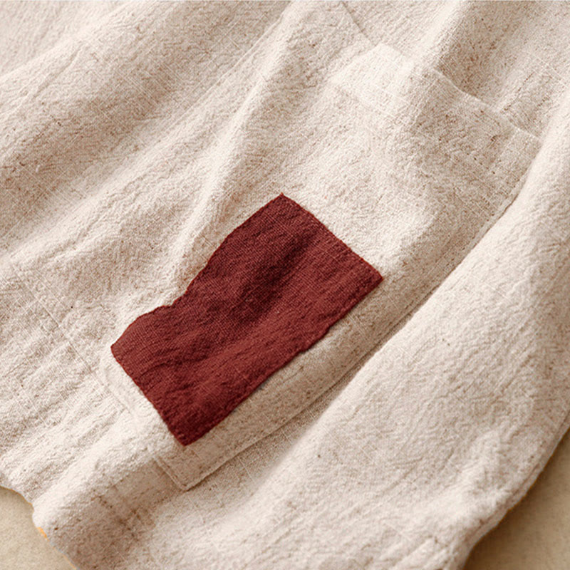 Buddha Stones Colorblock Side Slit  Frog-Button Cotton Linen Half Sleeve Women's Shirt With Pockets - image 8