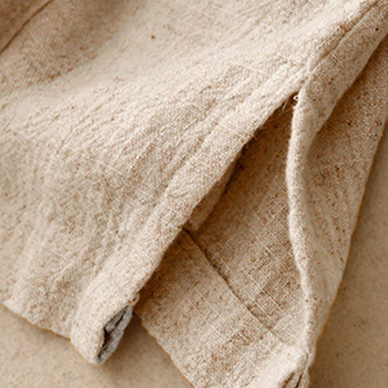 Buddha Stones Colorblock Side Slit  Frog-Button Cotton Linen Half Sleeve Women's Shirt With Pockets - image 7