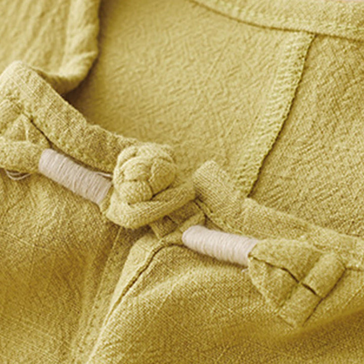 Buddha Stones Colorblock Side Slit  Frog-Button Cotton Linen Half Sleeve Women's Shirt With Pockets - image 11