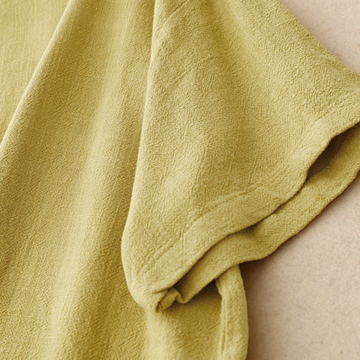 Buddha Stones Colorblock Side Slit  Frog-Button Cotton Linen Half Sleeve Women's Shirt With Pockets - image 13