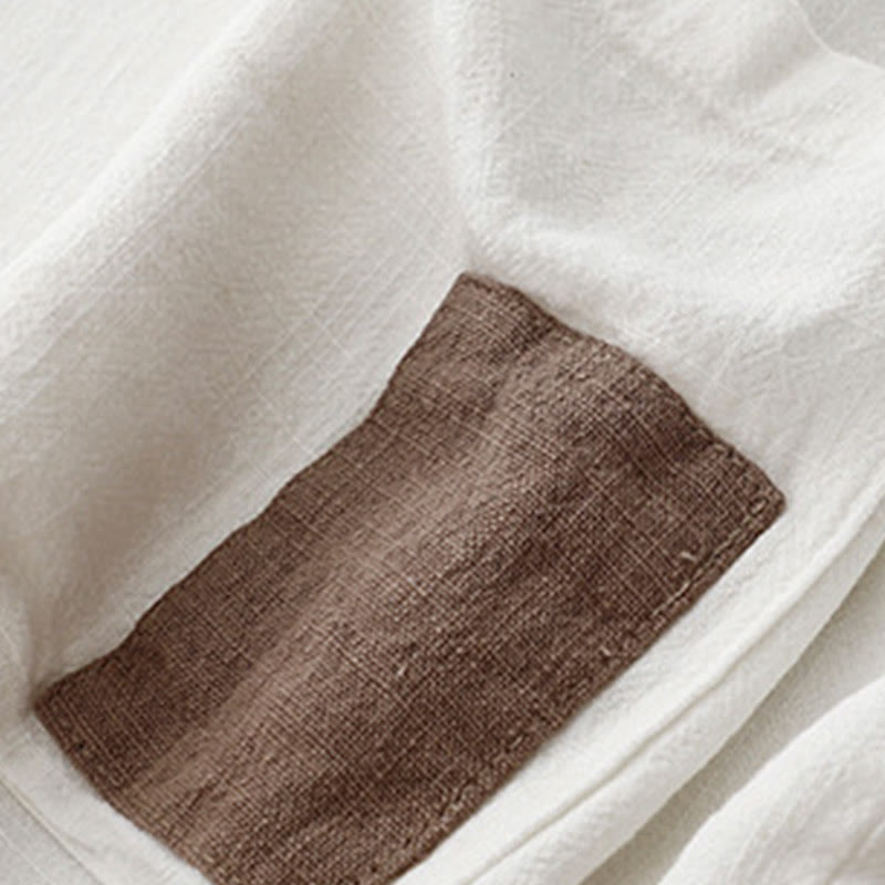 Buddha Stones Colorblock Side Slit  Frog-Button Cotton Linen Half Sleeve Women's Shirt With Pockets - image 17