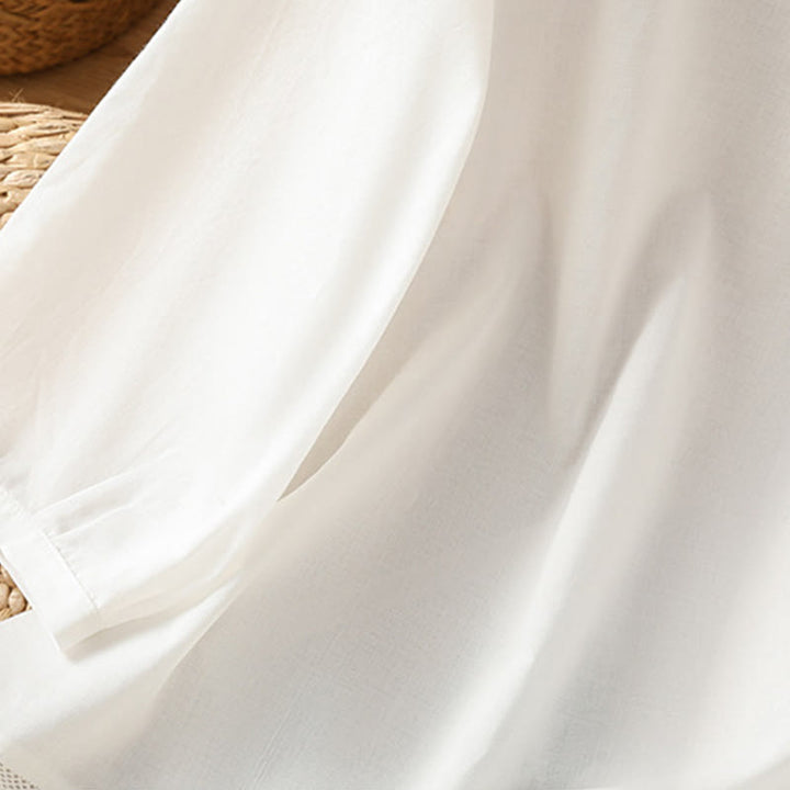 Buddha Stones Plain Lace Hem Single Breasted Button Cotton Linen Three Quarter Sleeve Women's Crew Neck Shirt - image 17