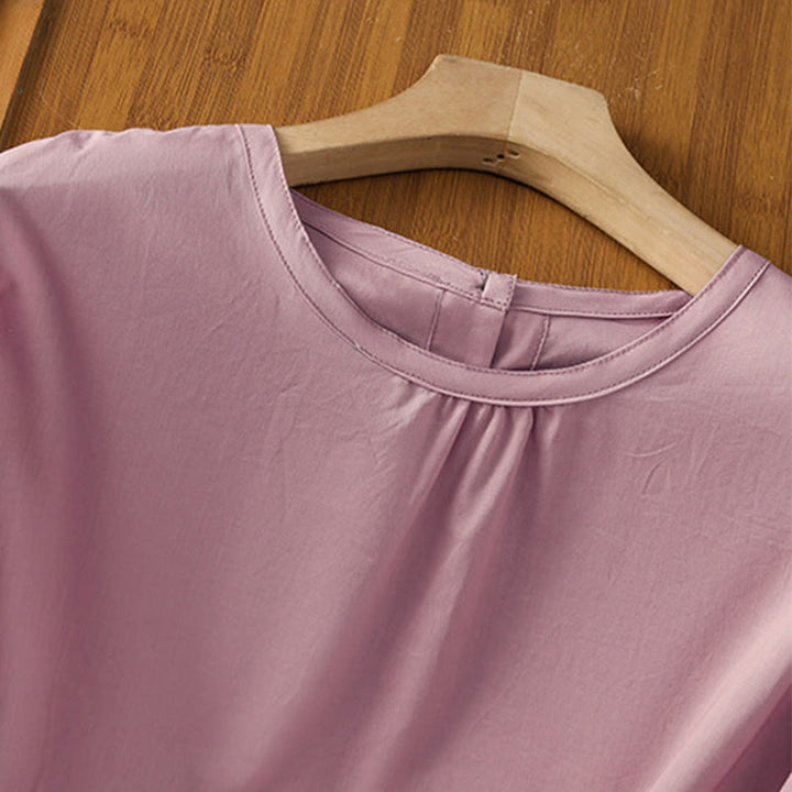 Buddha Stones Plain Lace Hem Single Breasted Button Cotton Linen Three Quarter Sleeve Women's Crew Neck Shirt - image 25