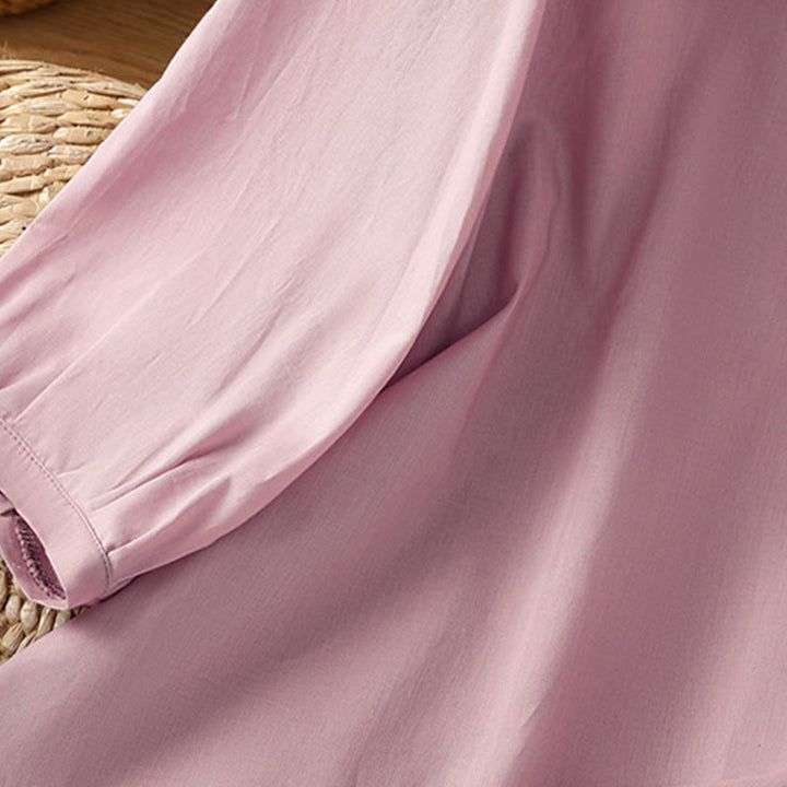 Buddha Stones Plain Lace Hem Single Breasted Button Cotton Linen Three Quarter Sleeve Women's Crew Neck Shirt - image 23