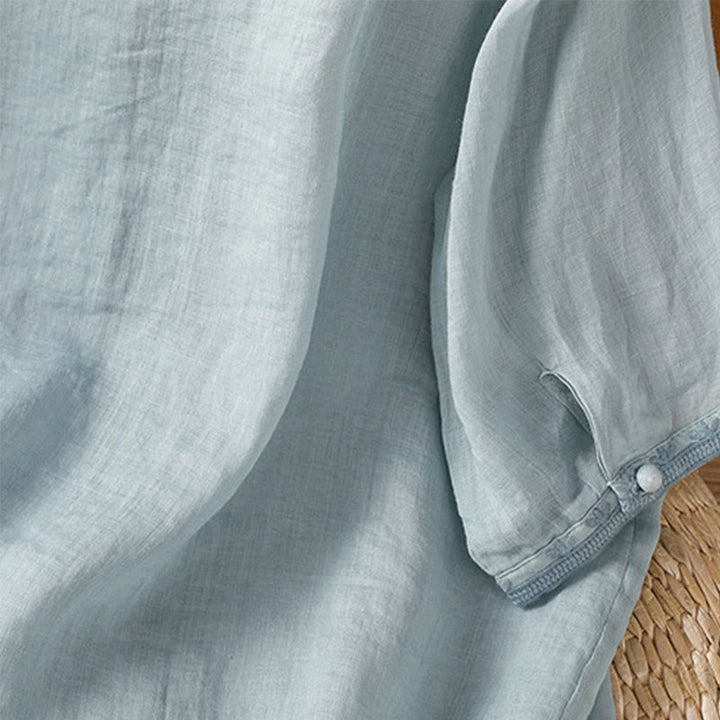 Buddha Stones Casual Embroidery Frog-Button Polyester Half Sleeve Women's V-neck Shirt - image 7