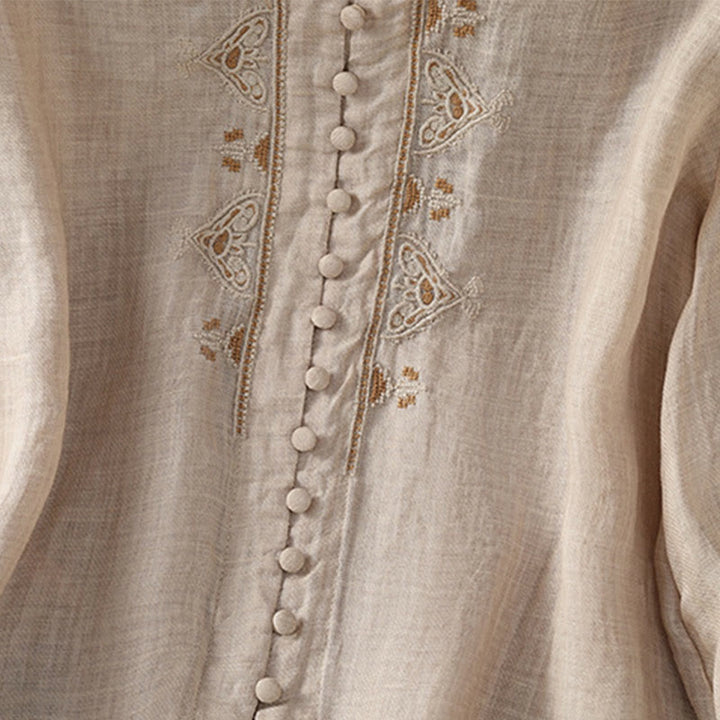 Buddha Stones Casual Embroidery Single Breasted Button Half Sleeve Women's V-neck Shirt - image 26