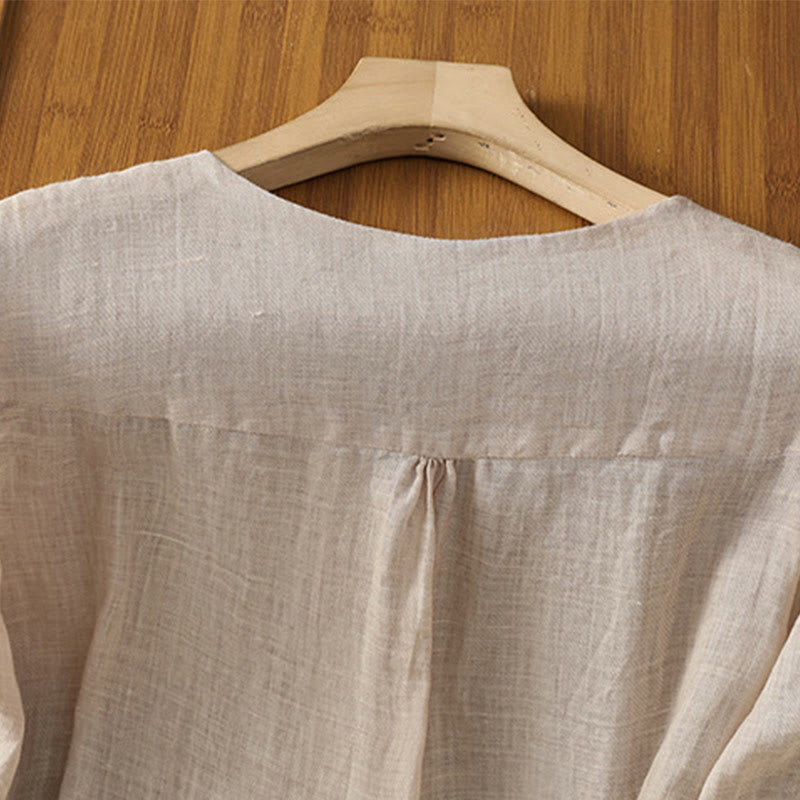 Buddha Stones Casual Embroidery Single Breasted Button Polyester Half Sleeve Women's V-neck Shirt - image 22