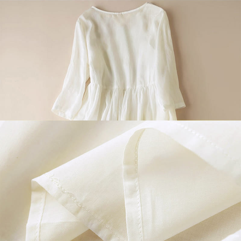 Buddha Stones Embroidery Geometry Half Sleeve Women's Midi Dress With Pockets - image 6