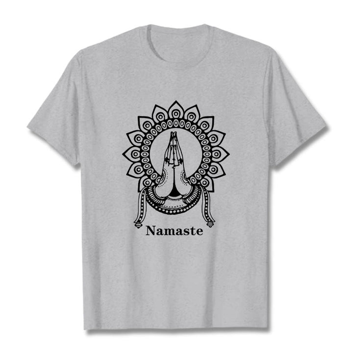Buddha Stones Namaste Gesture Mandala Pattern Tee T-shirt - LightGrey - 2XL - image 20