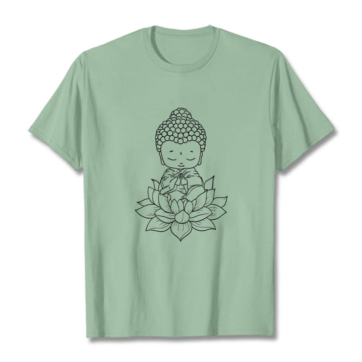 Buddha Stones Peaceful Buddha Lotus Flower Pattern Tee T-shirt - PaleGreen - 2XL - image 14