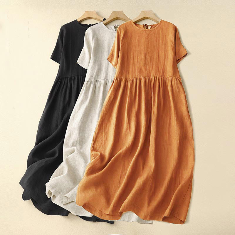 Buddha Stones Casual Short Sleeve Bowknot Tie Straps Women's Midi Dress With Pockets - image 25