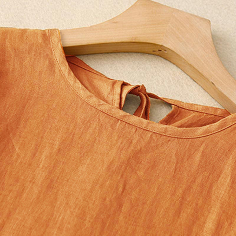 Buddha Stones Casual Short Sleeve Bowknot Tie Straps Women's Midi Dress With Pockets - image 2