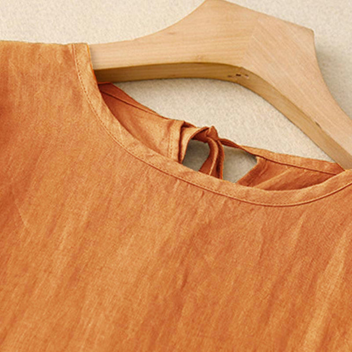 Buddha Stones Casual Short Sleeve Bowknot Tie Straps Women's Midi Dress With Pockets - image 2