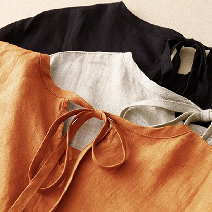 Buddha Stones Casual Short Sleeve Bowknot Tie Straps Women's Midi Dress With Pockets - image 26
