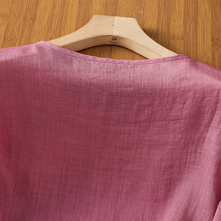 Buddha Stones Casual Embroidery Flowers Cotton Polyester Half Sleeve Women's Crew Neck Shirt - image 15