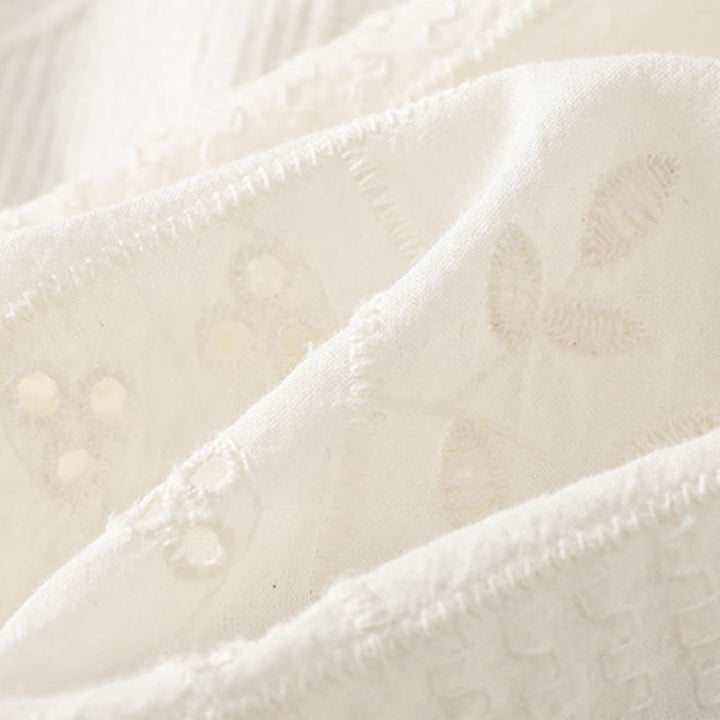 Buddha Stones Casual Embroidery Hollow Cotton Polyester Half Sleeve Women's Crew Neck Shirt - image 9