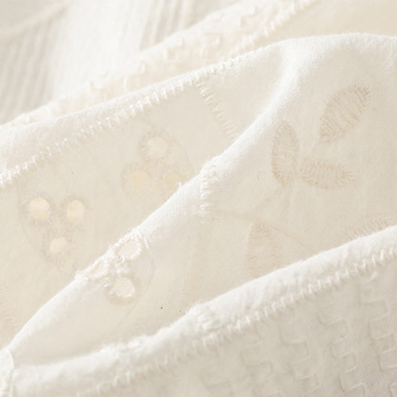 Buddha Stones Casual Embroidery Hollow Cotton Polyester Half Sleeve Women's Crew Neck Shirt - image 10