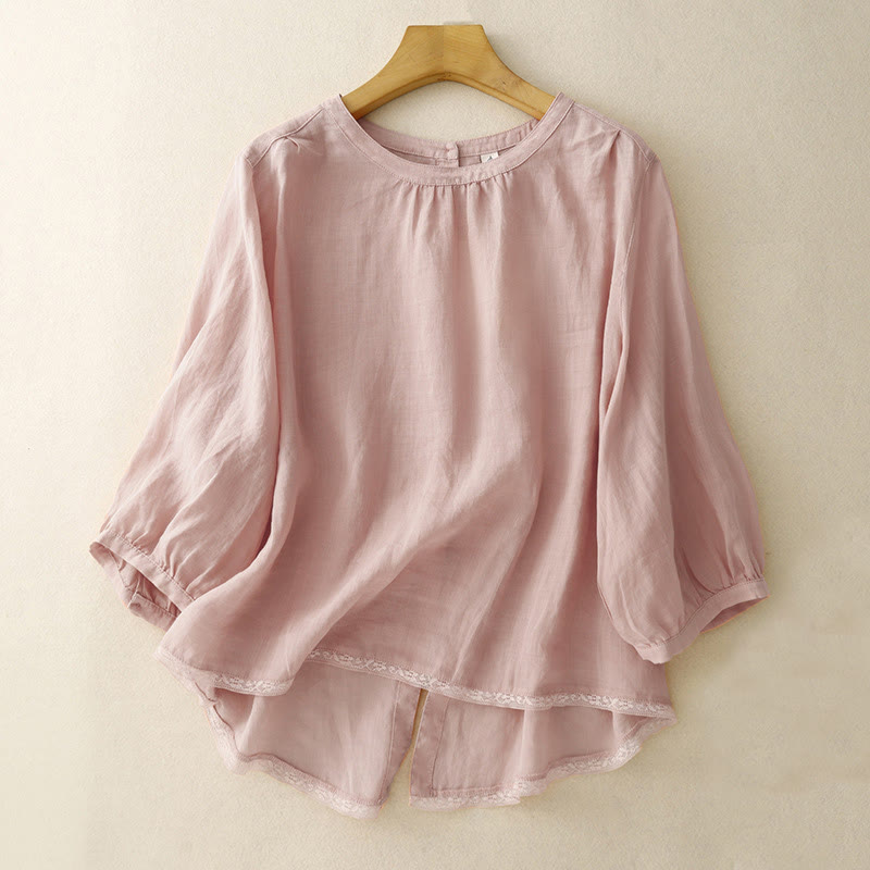 Buddha Stones Casual Plain Women's Crew Neck Design Cotton Polyester T-shirt - Pink - US14，UK/AU18，EU46 (2XL) - image 0