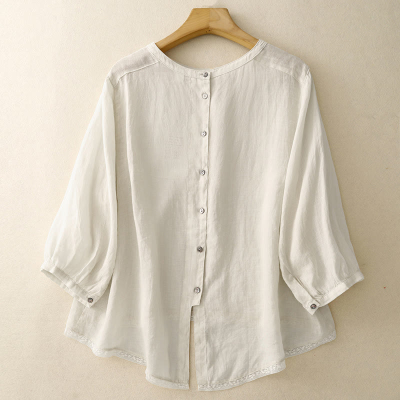 Buddha Stones Casual Plain Women's Crew Neck Design Cotton Polyester T-shirt - Beige - US14，UK/AU18，EU46 (2XL) - image 12