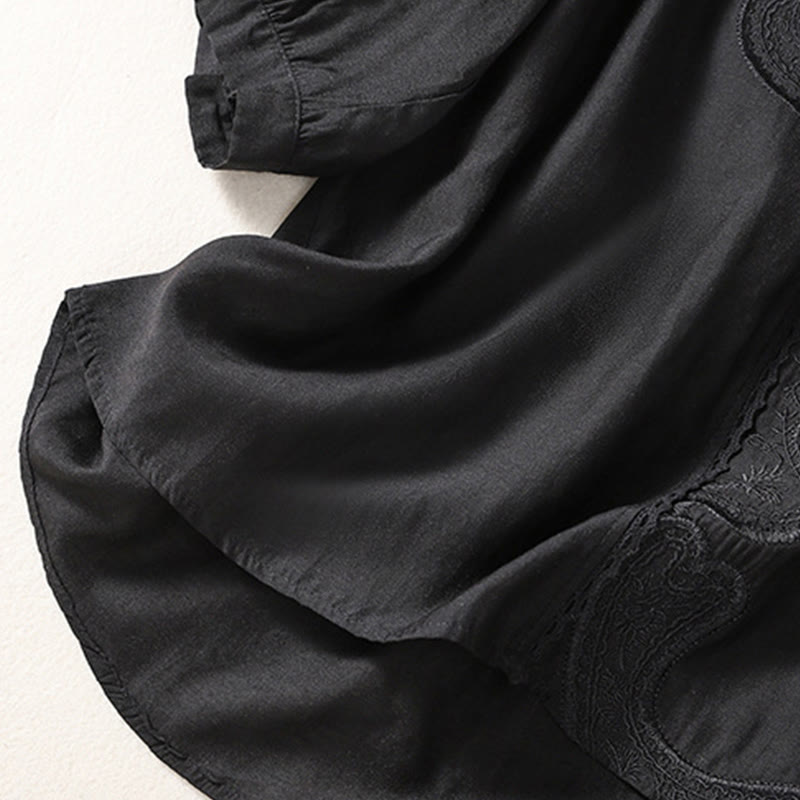 Buddha Stones Casual Embroidered Pattern Women's V-neck Design Half Sleeve Cotton Linen T-shirt - image 11