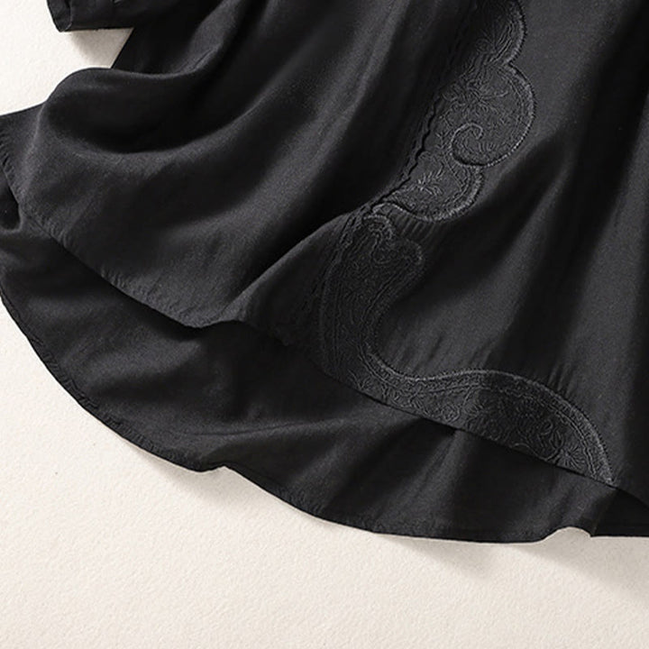 Buddha Stones Casual Embroidered Pattern Women's V-neck Design Half Sleeve Cotton Linen T-shirt - image 8