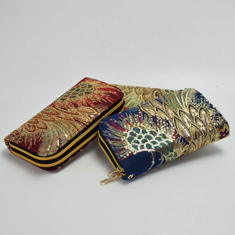 Peacock Double-sided Embroidery Cash Holder Wallet Shopping Purse