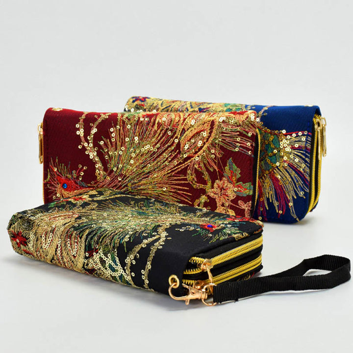 Peacock Double-sided Embroidery Cash Holder Wallet Shopping Purse