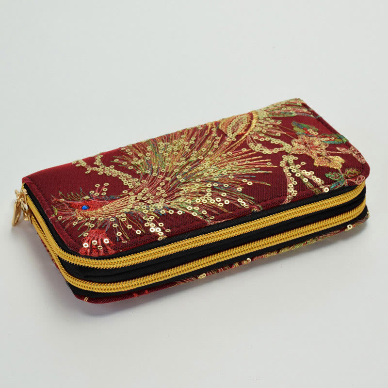 Peacock Double-sided Embroidery Cash Holder Wallet Shopping Purse