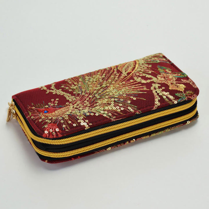 Peacock Double-sided Embroidery Cash Holder Wallet Shopping Purse