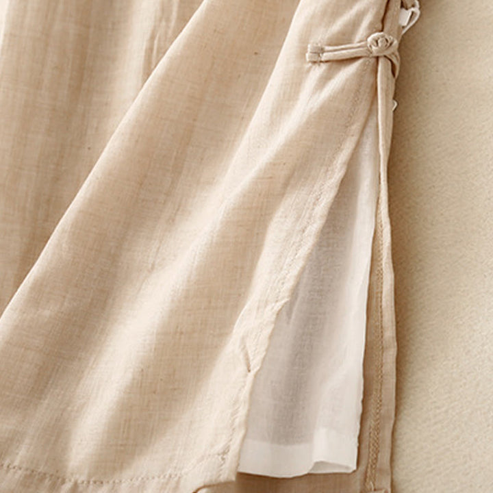 Buddha Stones Frog-Button Hem Slit Design Women's Wide Leg Cotton Linen Pants With Pockets - image 5