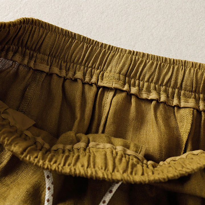 Buddha Stones Casual Embroided Bead Drawstring Women's Wide Leg Cotton Pants With Pockets - image 11