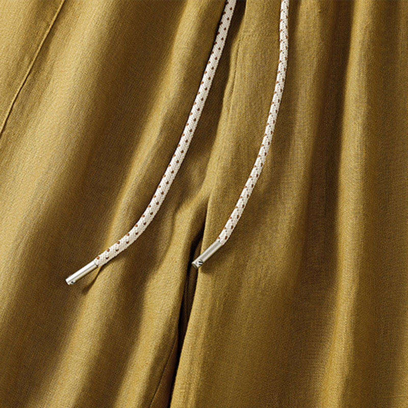 Buddha Stones Casual Embroided Bead Drawstring Women's Wide Leg Cotton Pants With Pockets - image 8