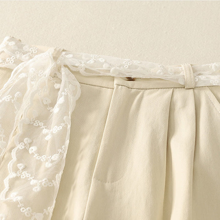 Buddha Stones Daily Solid Color Lace Belt Women's Wide Leg Cotton Pants With Pockets - image 2