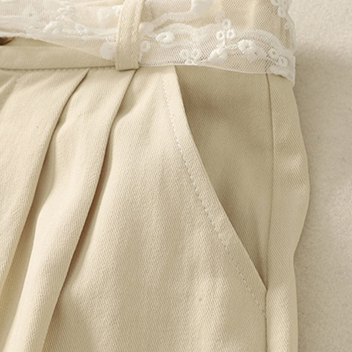Buddha Stones Daily Solid Color Lace Belt Women's Wide Leg Cotton Pants With Pockets - image 3