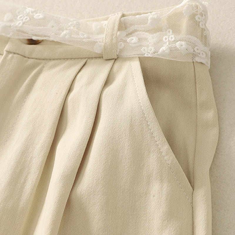 Buddha Stones Daily Solid Color Lace Belt Women's Wide Leg Cotton Pants With Pockets - image 4