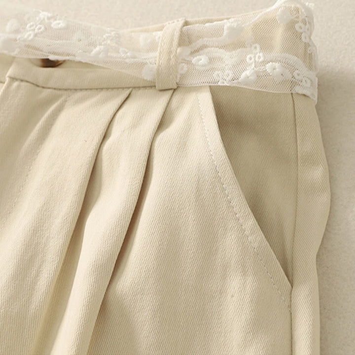 Buddha Stones Daily Solid Color Lace Belt Women's Wide Leg Cotton Pants With Pockets - image 4