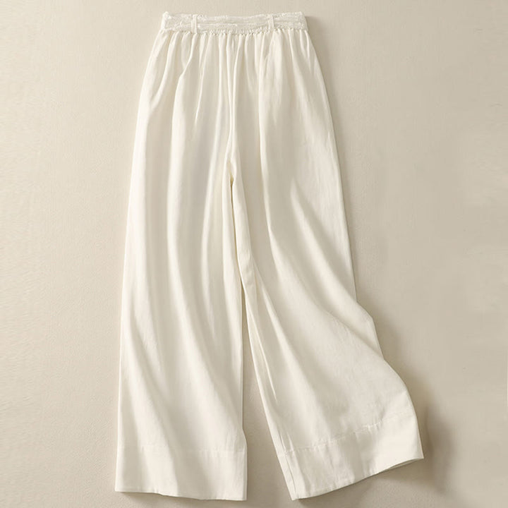 Buddha Stones Daily Solid Color Lace Belt Women's Wide Leg Cotton Pants With Pockets - image 7